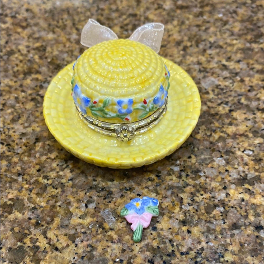 Cooking Club of America Yellow Hat Trinket Box with Floral Design